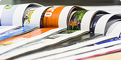 Glossy magazines, books, promotional literature 